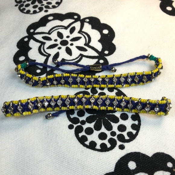 Set of 2 Blue / Yellow Rhinestone Adjustable J. Crew Bracelets - Picture 5 of 5